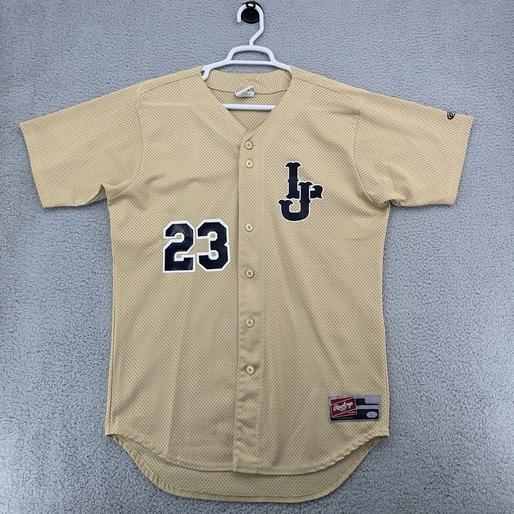 Rawlings Baseball Jersey Men's Large Beige Mesh Button Front #23 Adult